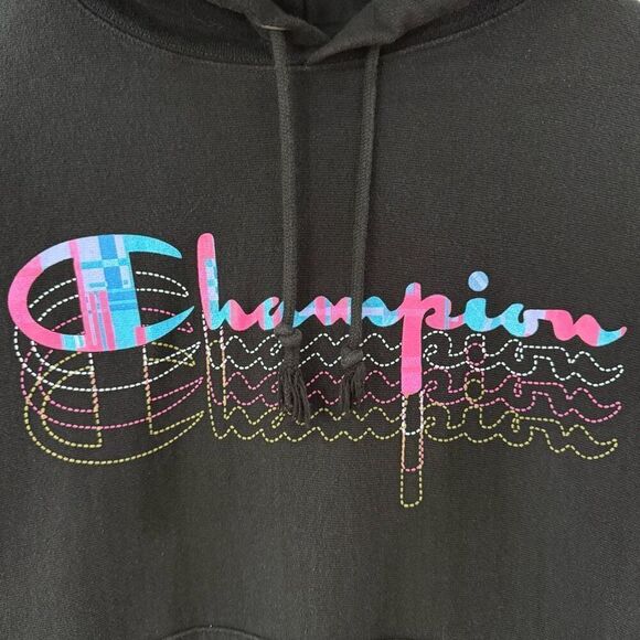 Vintage Champion Reverse Weave Men's Medium Black Holographic Logo Sweatshirt - Picture 3 of 8